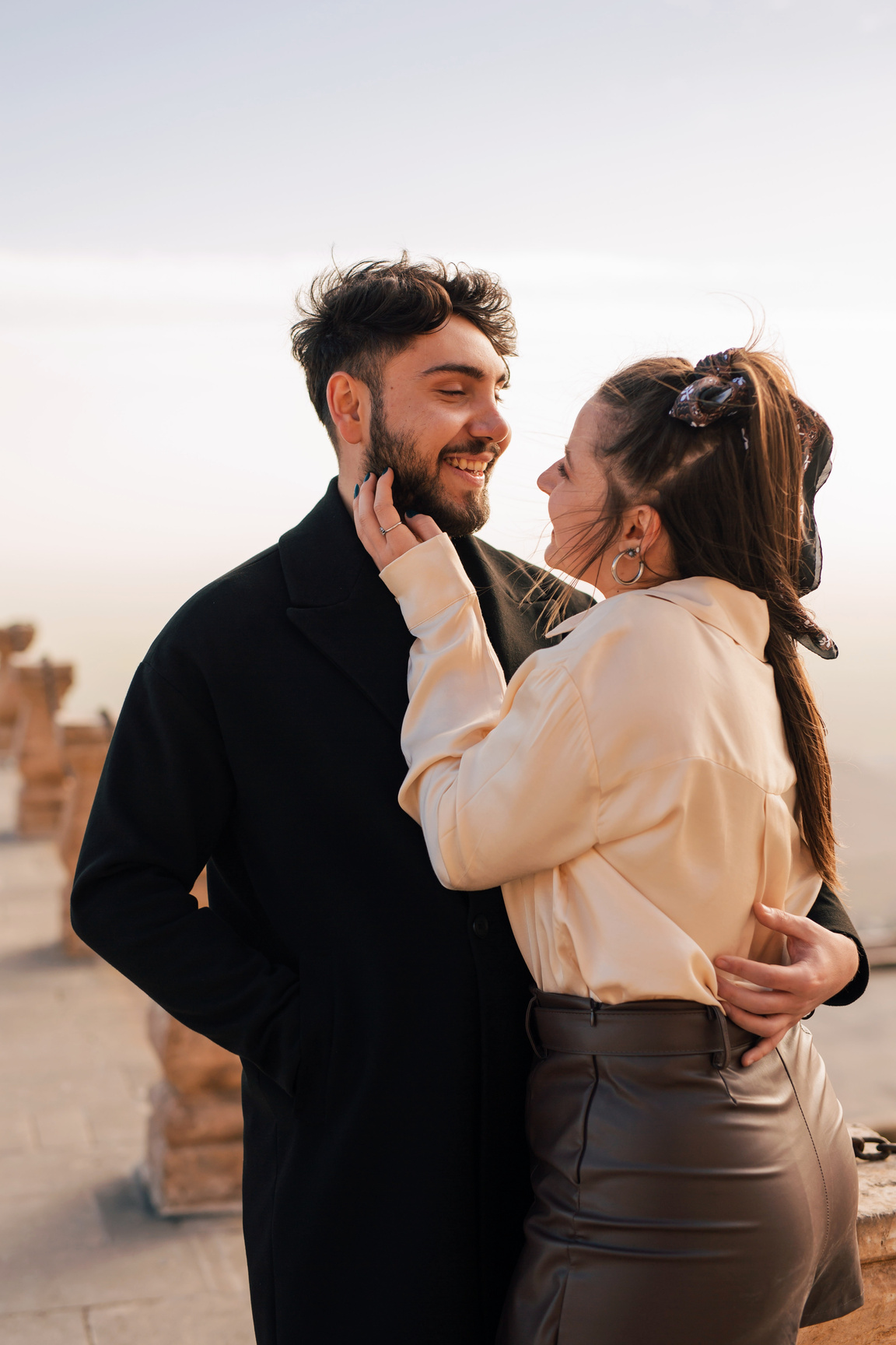 Romantic Couple Hugging Each Other Outdoors